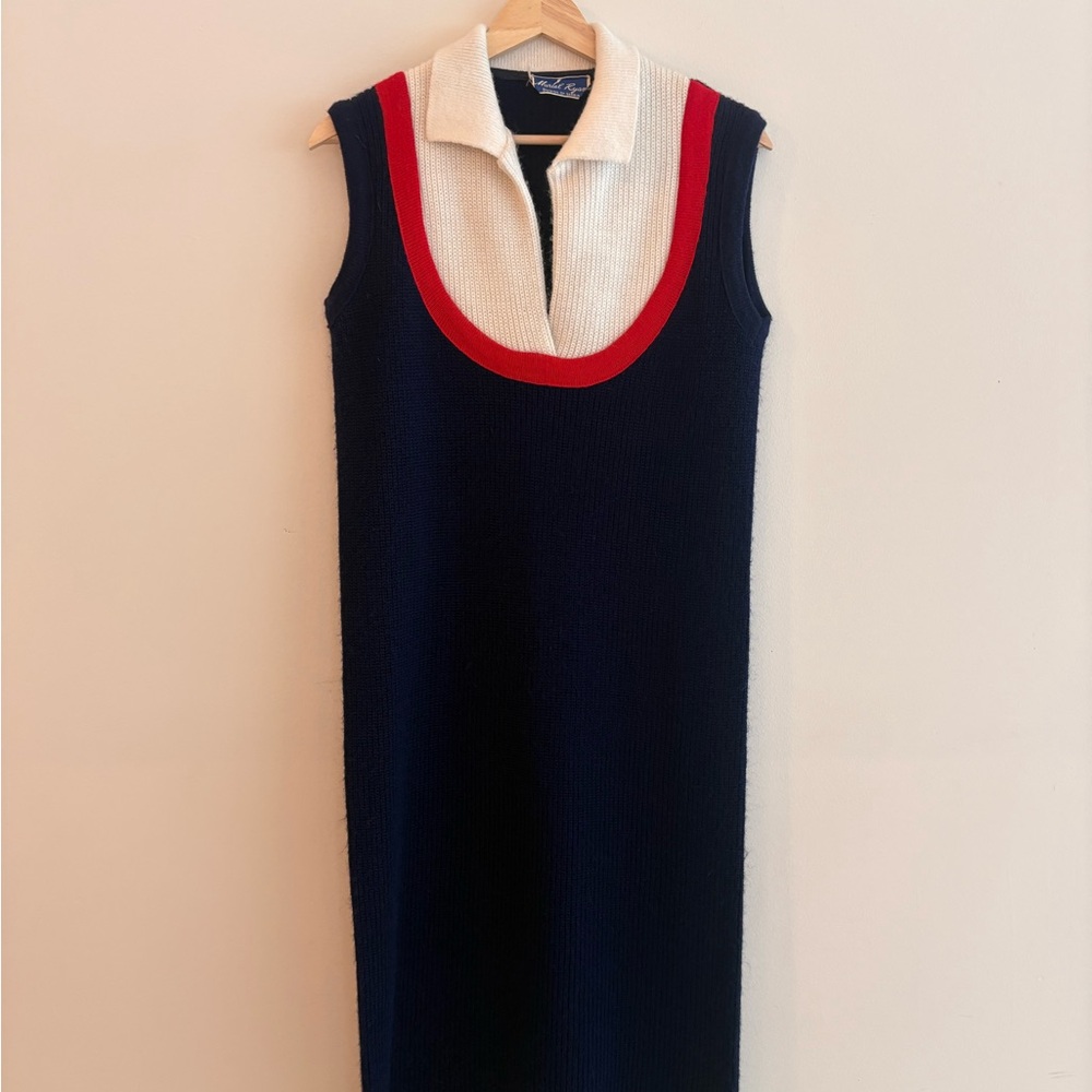 Vintage Navy and Red Sleeveless Sweater Dress